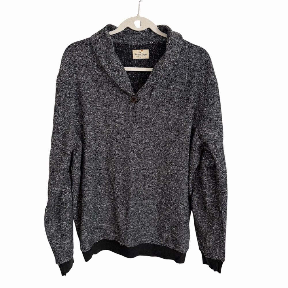 Marine Layer Sweater Mens XL Gray Black Shawl Cowl Collar Button Pullover